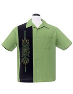  Kortærmet skjorte: bowling shirt - Steady Clothing - Pinstripe Tiki Panel Bowling Shirt in Green
